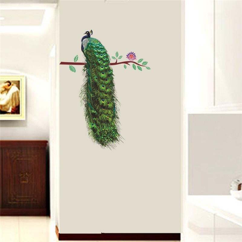 Animals Flower On Branch Feathers Wall Stickers 3d Vivid Wall Decals Home Decor Art Decal Poster Ani
