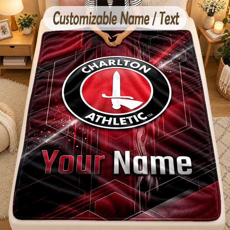 Flannel BlanketCharlton Athletic Custom Name Text Personalized Soft Warm Throw Blanket Home Decor Gift