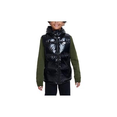Vest Kids Logo Print Hooded Velcro Zipper Down Jacket Kids Outerwear Black DZ9728-010