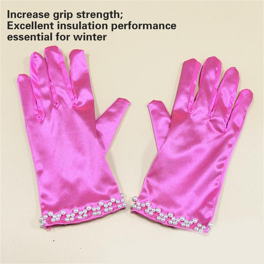 Satin Gloves Evening Galas Gloves with Beaded Trim Short Gloves Wedding Bride Gloves Formal Occasion Stage Props Gloves