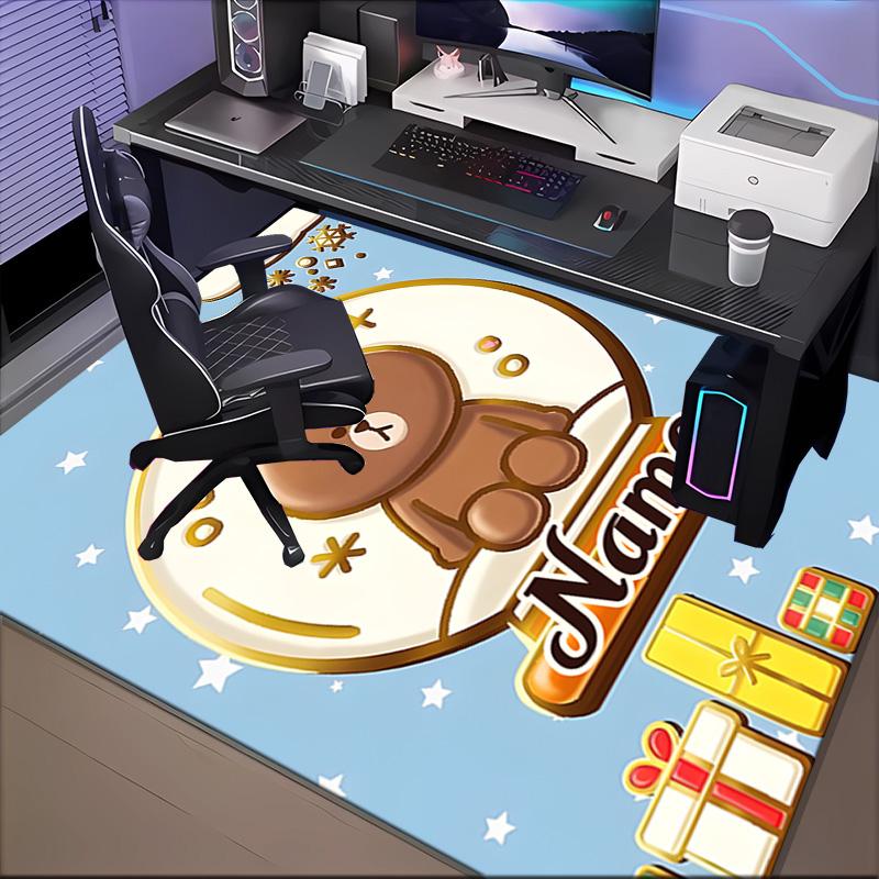 Custom Name Brown Bear Celebration Rug for Living Room, Game Rooms, Office, Bedroom, Floor Mat Playful Design, fan gifts Christmas decor