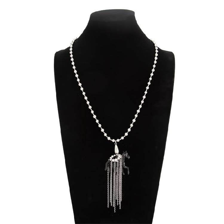 Lovely Horse Design Necklace Pendant Sweater Chain With Soft Tassels Adjustable 61+7cm Chain For Women