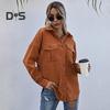 Spring Fall Coat with Chest Pockets Button-down Turn-down Collar Solid Color Corduroy Jacket Loose Casual Outerwear for Travel Work