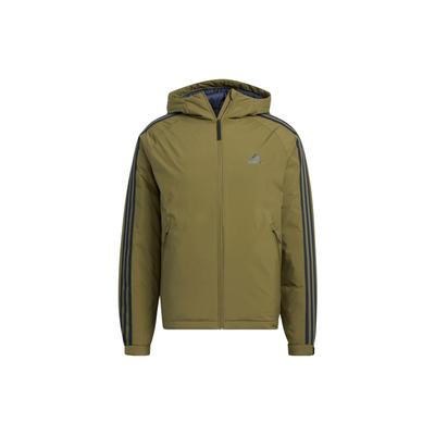 Solid Color Logo Stripe Print Hooded Zipper Down Jacket Men Outerwear Green HN2120