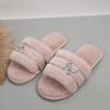 Metal Butterfly Decor Plush Slippers Women Indoor Home Open Toe Faux Fur Slides Woman Shiny Crystal Comfortable Fluffy Slippers