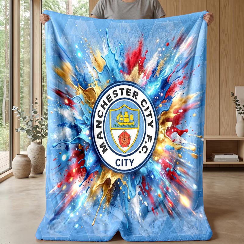 Manchester City Theme Blanket Soft Flannel Blanket Plush Throw Blanket Cozy Sofa Bed Blanket for Home Decor
