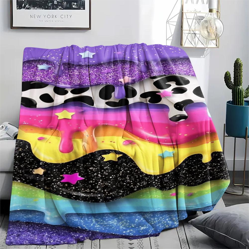 1Pc Rainbow Glitter Print Flannel Blanket, High quality Comfortable for All Seasons, Home Decor, Warmth and Comfort, Perfect for Gifts