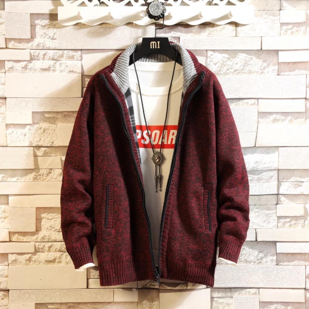Maglione casual da uomo in pile spesso e invernale, di grandi dimensioni, con colletto alto, cardigan