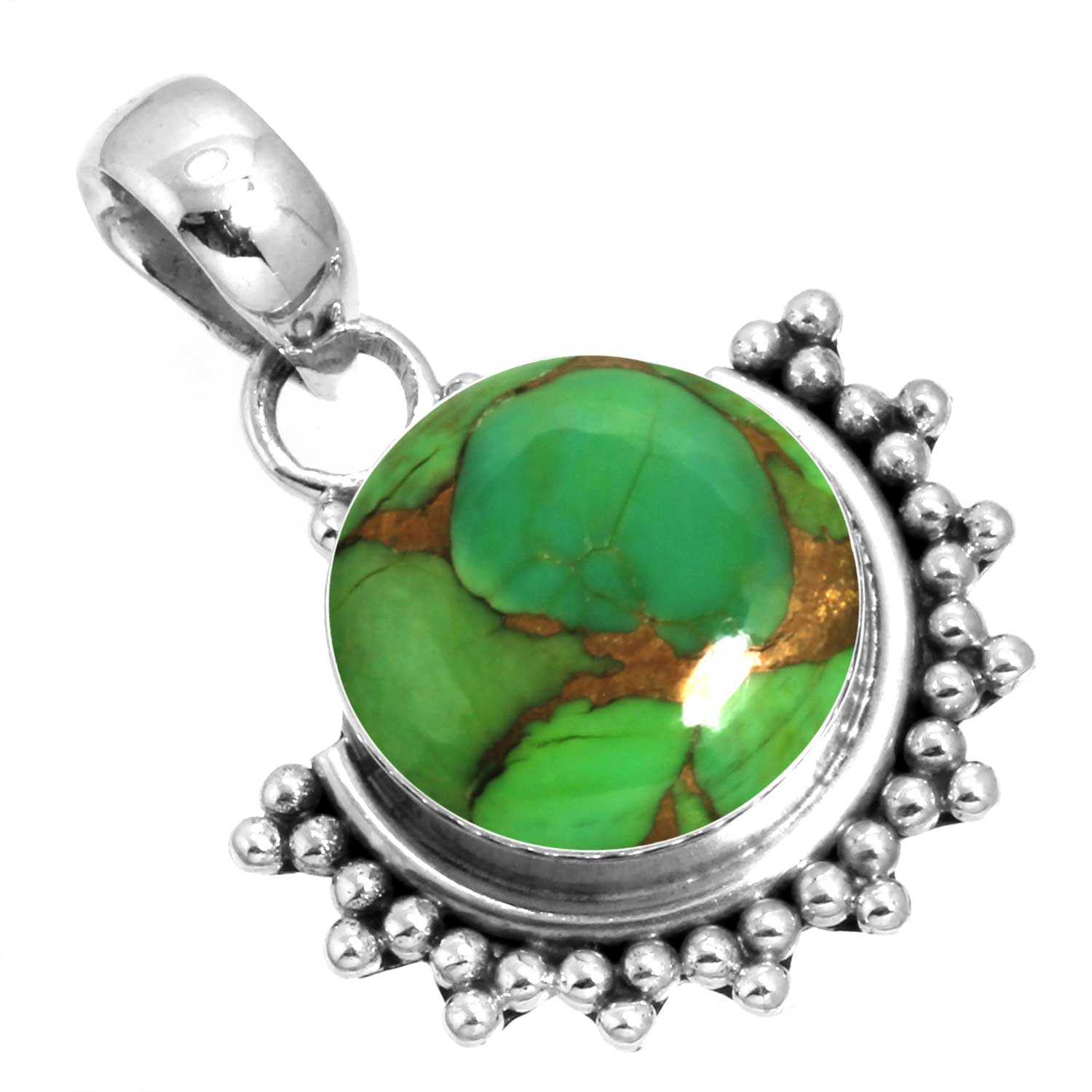 

925 Sterling Silver Pendant Women Gemstone Handmade Jewelry Mothers Day Gift Blue Green Purple Copper Turquoise Pearl Lapis Mother Of Pearl Vintage зелёный/медный