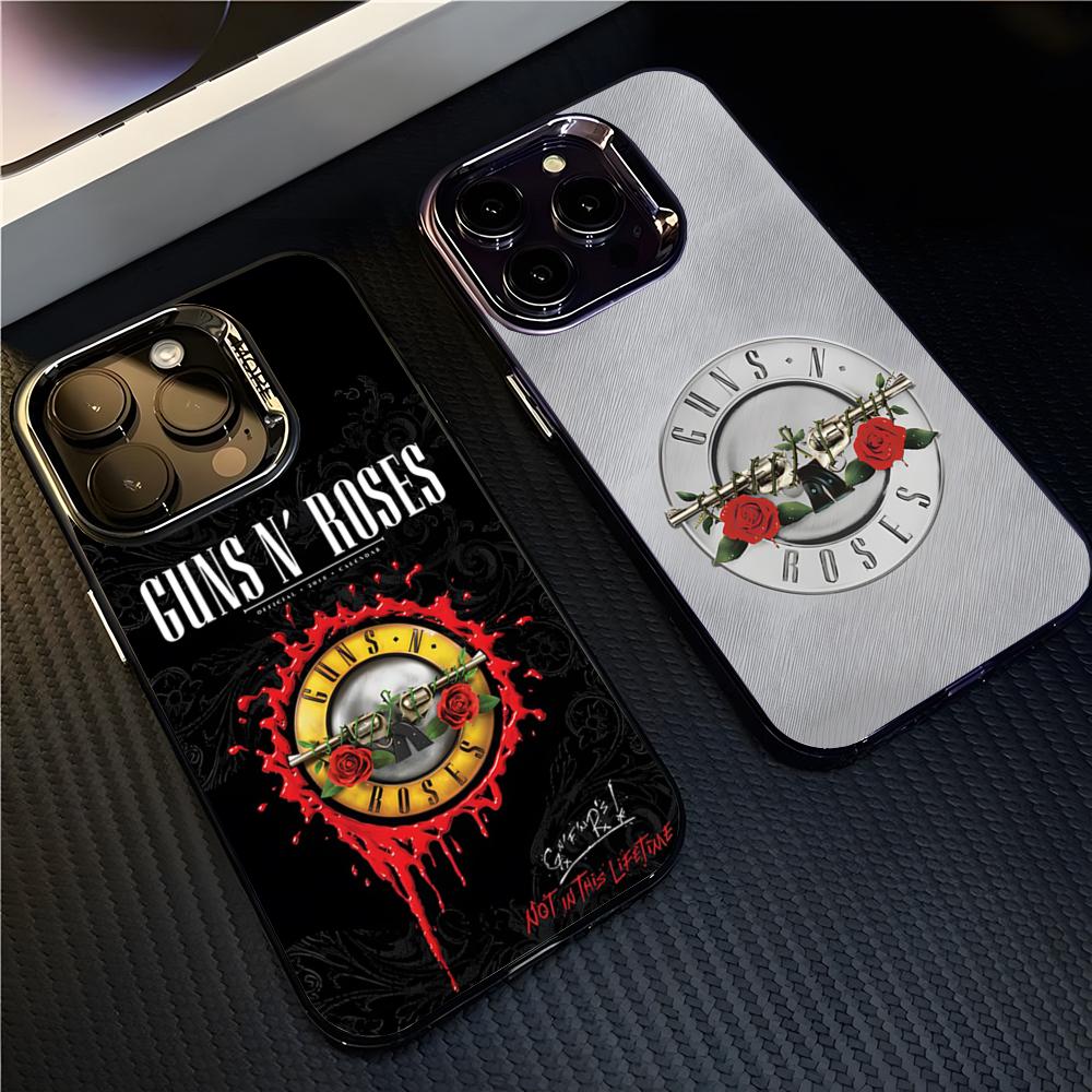 Band G-Guns N Roses Phone Case For 17 Pro Max IPhone 16 Pro Max 15 14 Plus 12 13 X XS Max 11 Colorful Silver Cover