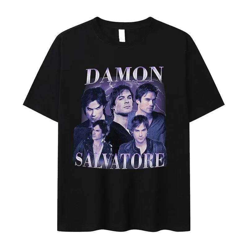 Damon Salvatore Ian Somerhalder TV-Drama Muster T-Shirt für Damen Retro Gothic Mode Übergroßes T-Shirt für Damen Streetwear