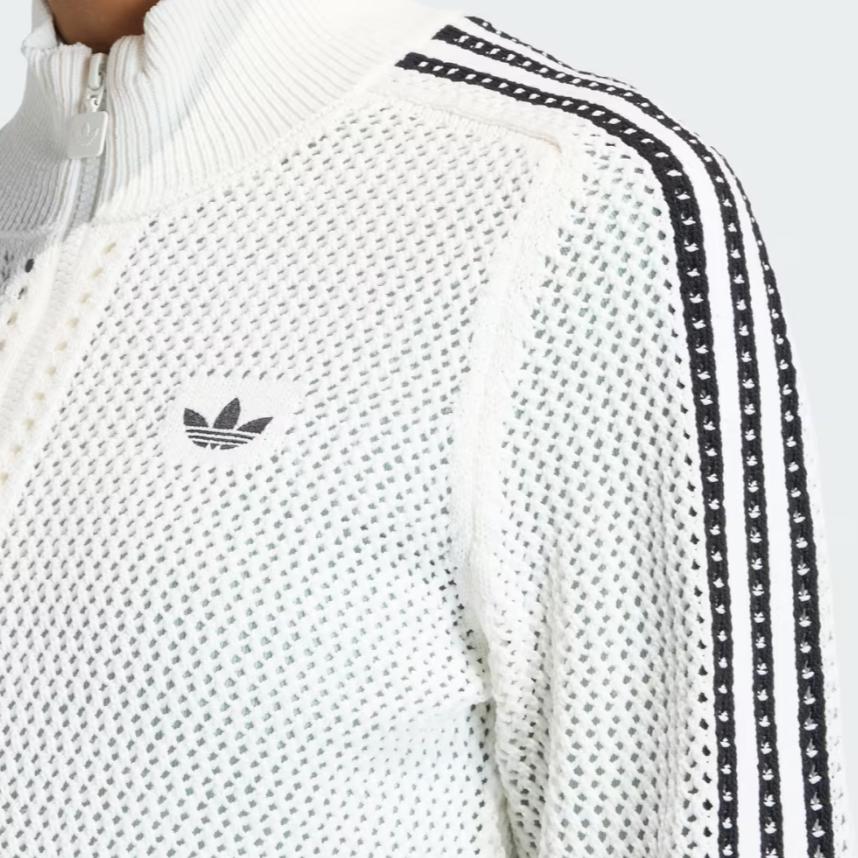 Adidas Knitted Crochet Firebird Track Top Off White Women Tops KC6496
