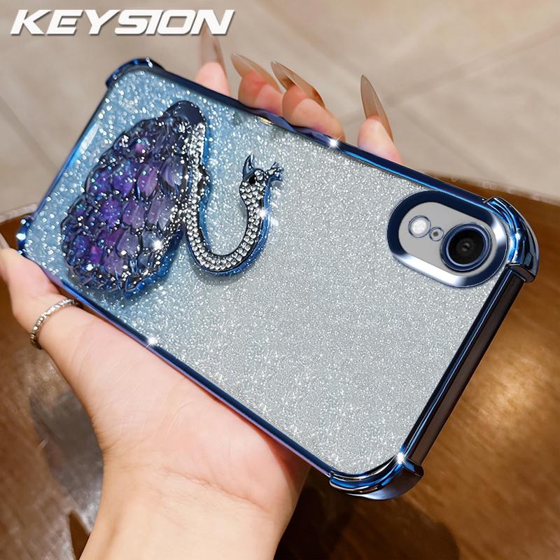 KEYSION Shockproof Plating Phone Case for iPhone XS Max Clear TPU Glitter Jewelled Swan Kickstand Back Cover for iPhone X XR