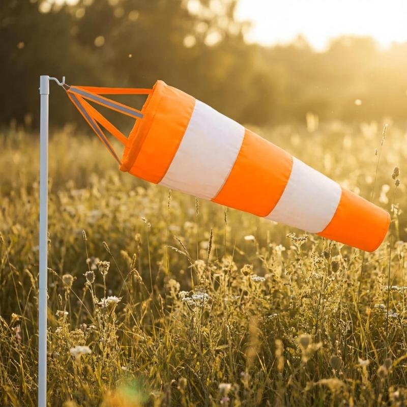 Airport Windsock Outdoor Hanging Heavy Duty Red Ripstop Wind Sock Windsocks with Reflective Belts Length 31.5Inch