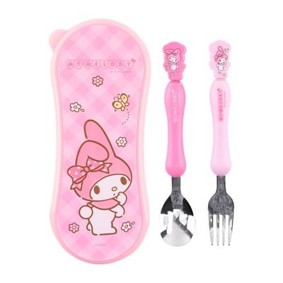 Lilpang Talher Infantil My Melody Mascote Estojo Conjunto Colher Garfo MM6561, cores sortidas, estojo + colher + garfo, 1 conjunto, louça popular coreana