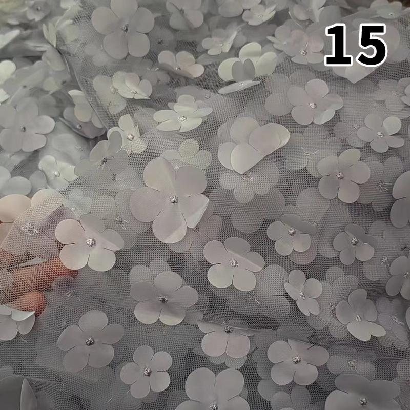 1 Yard DIY Handmade High Quality Lace Mesh Embroidery Sequin 3D Flower Tulle Fabric DIY Dress Bow Clothes Decor Crafts