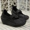 Women's Woven Elastic Chunky Heeled Wedge Platform Casual Shoes Low Heels Lightweight Breathable Mary Jane for Women Slip-On Pumps Shoes Walking Shoes
