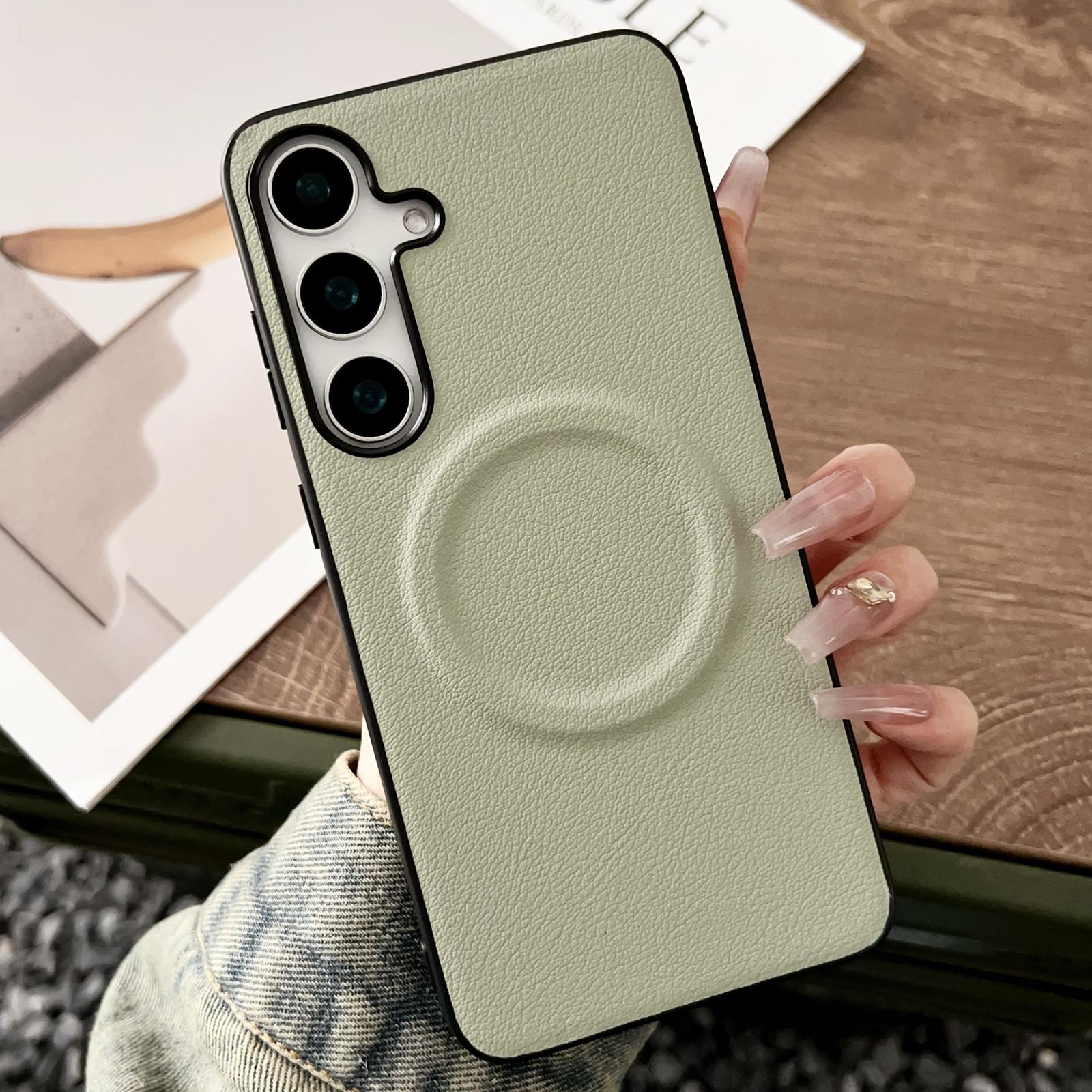 

For Samsung Galaxy S24 FE Case Compatible with MagSafe PU+TPU Phone Back Cover Light Green