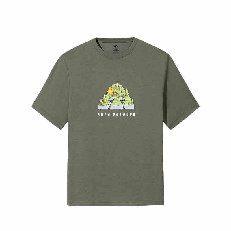 Anta Outdoor Series Letter Round Neck Breathable Versatile Short Sleeve T-Shirt Men Tops Pure-White 952526101-5