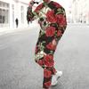Men Black Background Purple Rose Skull Blue Butterfly Print Long Sleeve Sweatshirt Jogger Pants Two Piece Suit