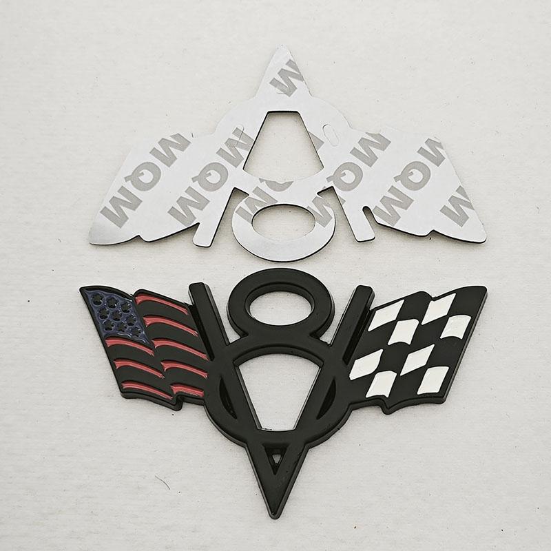 3D Metal V8 Engine Badge Cross Flag Car Emblem Front Grille Decal Trunk Sticker Universal Auto Styling Accessories