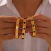 Elegant Gold-Plated Titanium Steel Bracelet with White Shell Flower and Geometric Acrylic Inlay