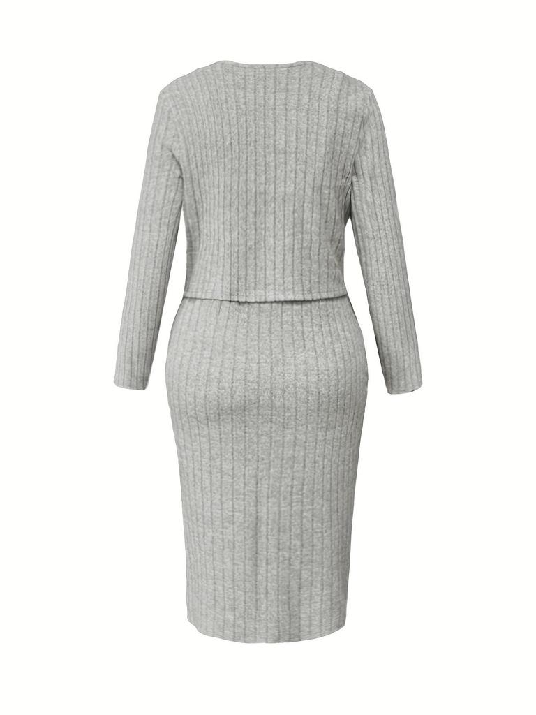 European & American Plus Size Women's Autumn/Winter Fashionable Bodycon Skirt & Coat Set
