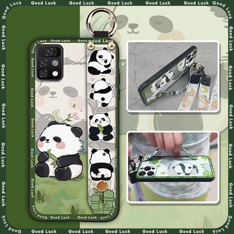 Panda Cartoon Phone Case For UMIDIGI A11 Pro Max Soft Case Wristband Ring Dirt-resistant Silicone Shockproof Wrist Strap