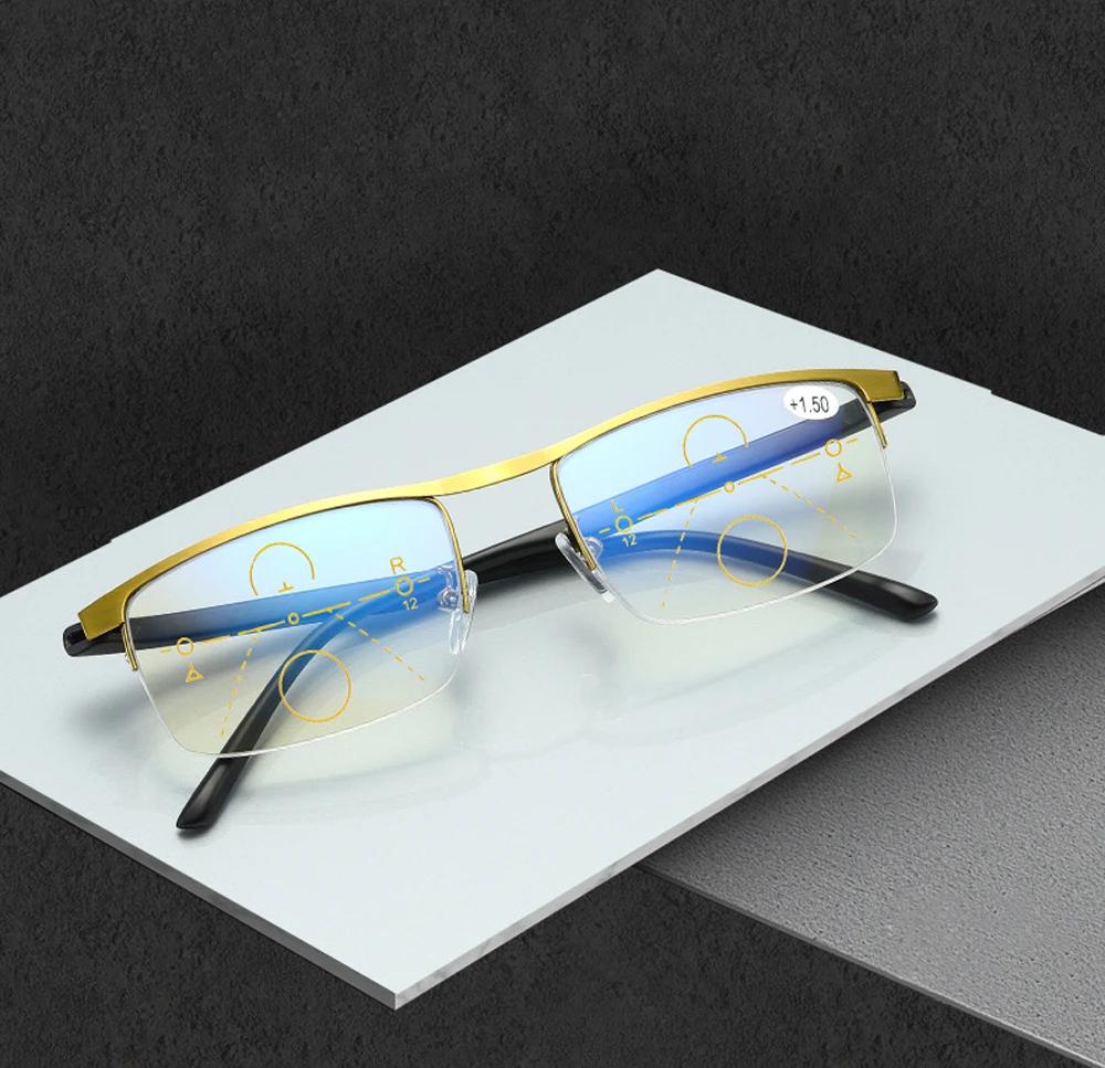 Ultralight Progressive Reading Glasses for Women Men Half-rim Rectangle +0.75 to +4 Multifocus Clear Vision