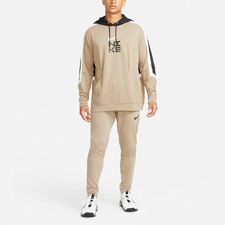 Nike Logo Print Color-Block Pullover Hoodie Men Tops Khaki DD1904-247