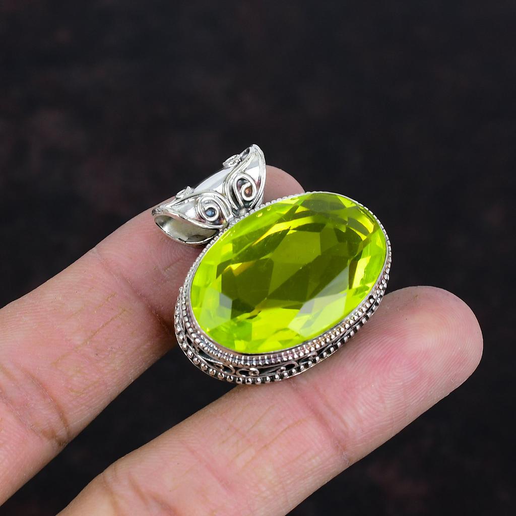 Faceted Lemon Topaz Pendant Vintage Gemstone Pendant 925 Sterling Silver Pendant Handmade Jewelry Unique Pendant Silver Jewelry Wedding Gift