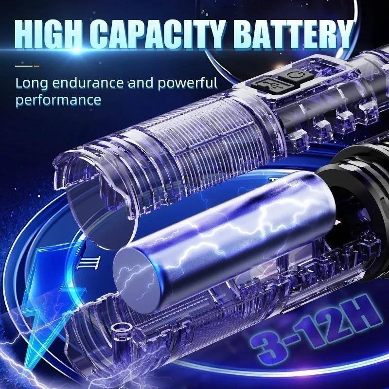 Portable Powerful LED Flashlight with Digital Display COB Side Light Long Range Lamp Zoom Torch Outdoor Lighting