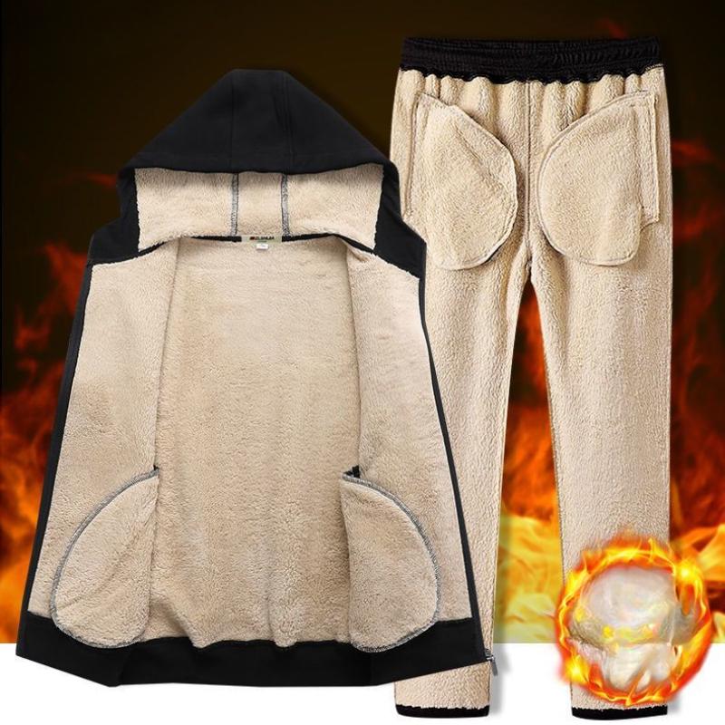 Plus Velvet Thickened Suit Men's Lamb Velvet Sports and Leisure Suit Winter Warm Three-piece Set Men