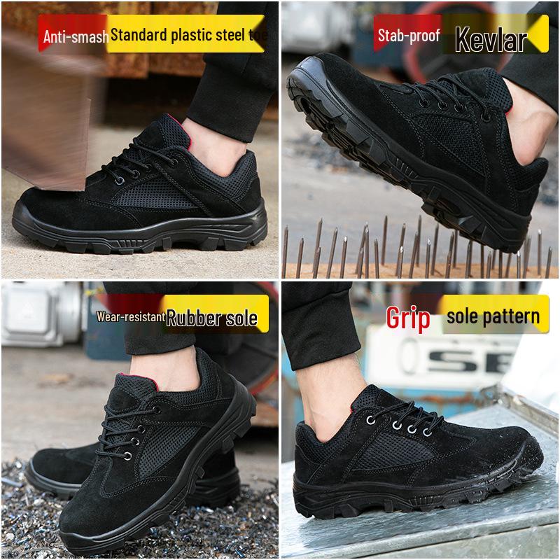 

Men s Anti-Smash & Anti-Puncture Safety Shoes with Plastic Steel Toe Cap - Durable, Breathable, and Comfortable for Long Hours of Welding Work. Black Single Style; Size 45