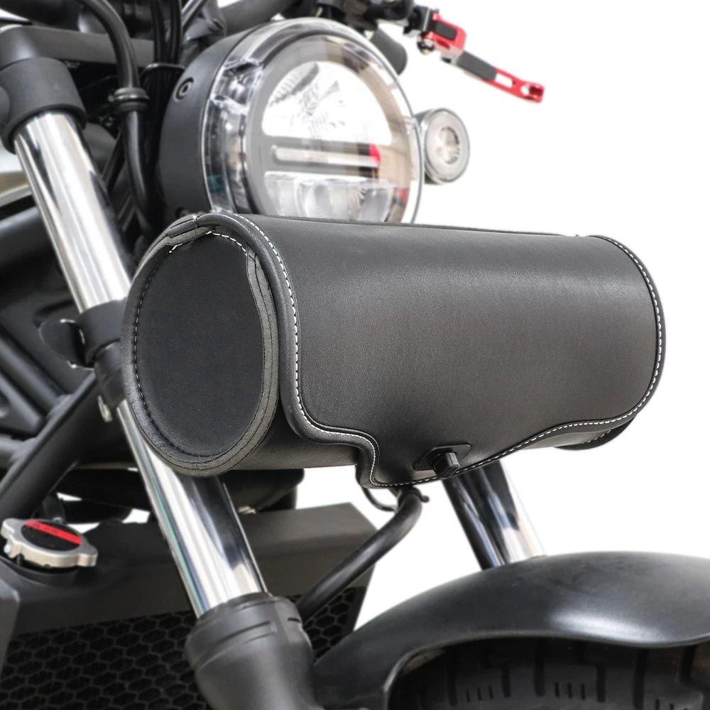 PU Leather Handlebar Hanging Bag Waterproof Front Fork Barrel Bag Motorcycle Tool Bag Storage