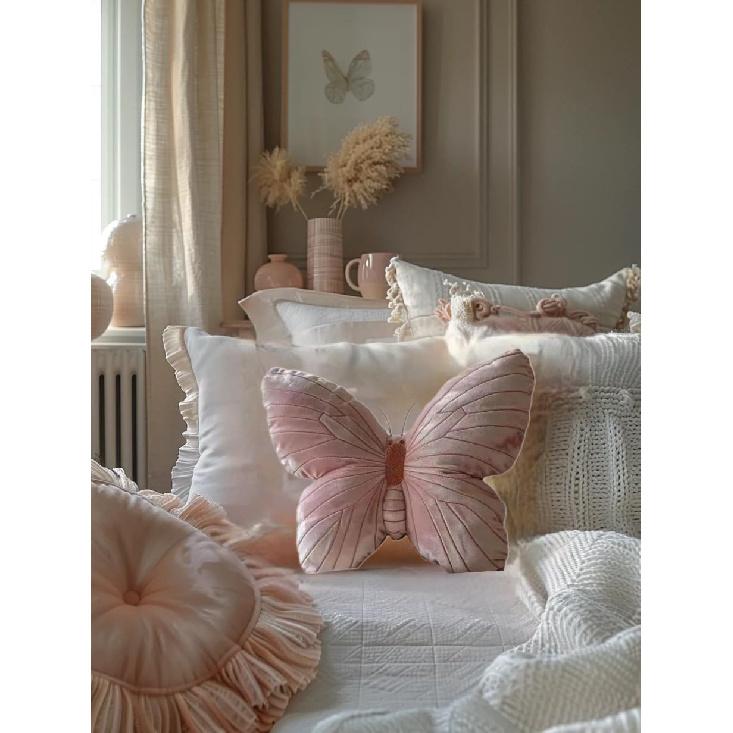 Butterfly Throw Pillow, Pink Butterfly-Shaped Glitter Velvet Stuffed Cushion Shiny Spring Decorative Animal Pillow for Couch Living Room Bed