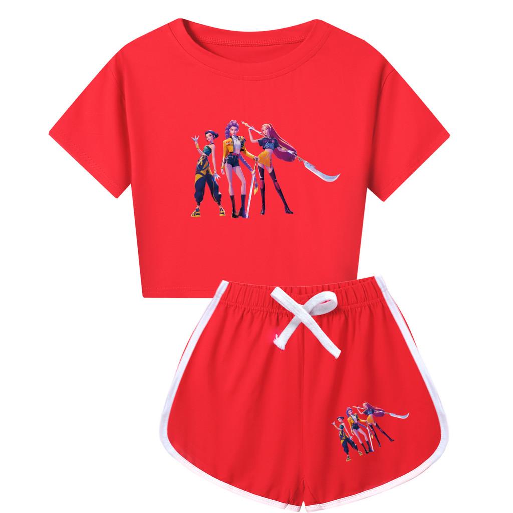 Set Pigiama a Maniche Corte con Pantaloncini Stampa Demon Hunters Kpop per Bambino in Misto Poliestere Cotone per Pigiami di Famiglia