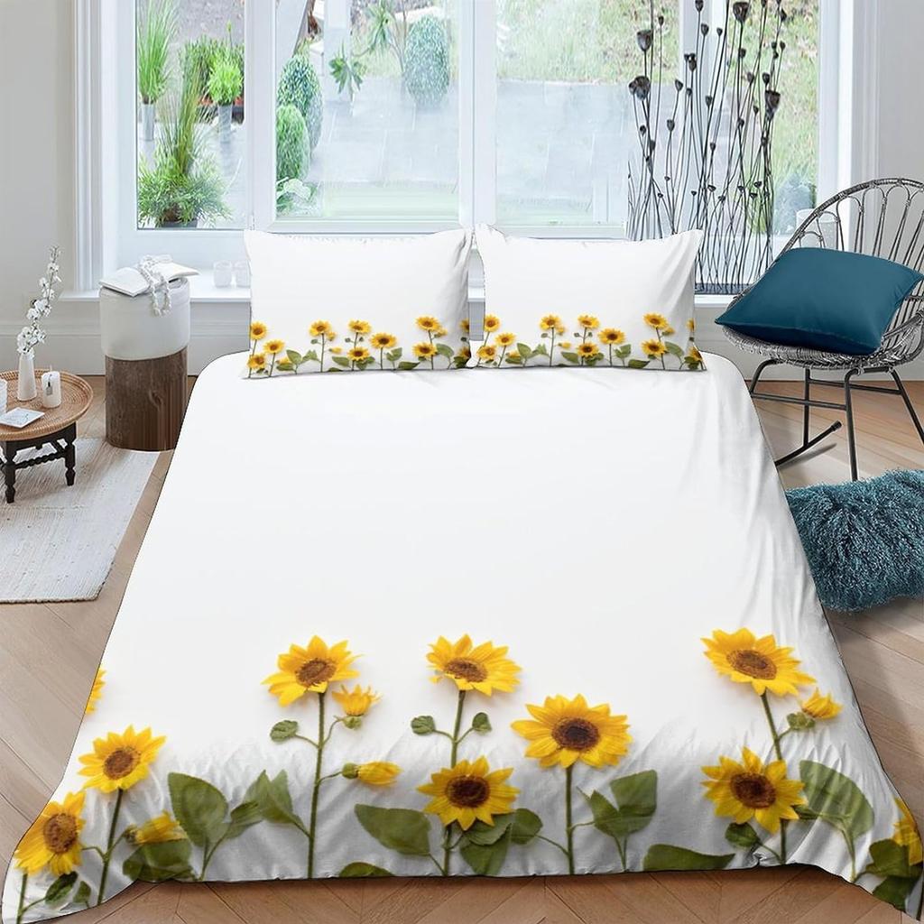 Sunflowers Duvet Covers For Kids Girls Boys Quilt Covers Lightweight Down Room Decor Queen King Size 2 Pillowcase 1 Duvet Cover
