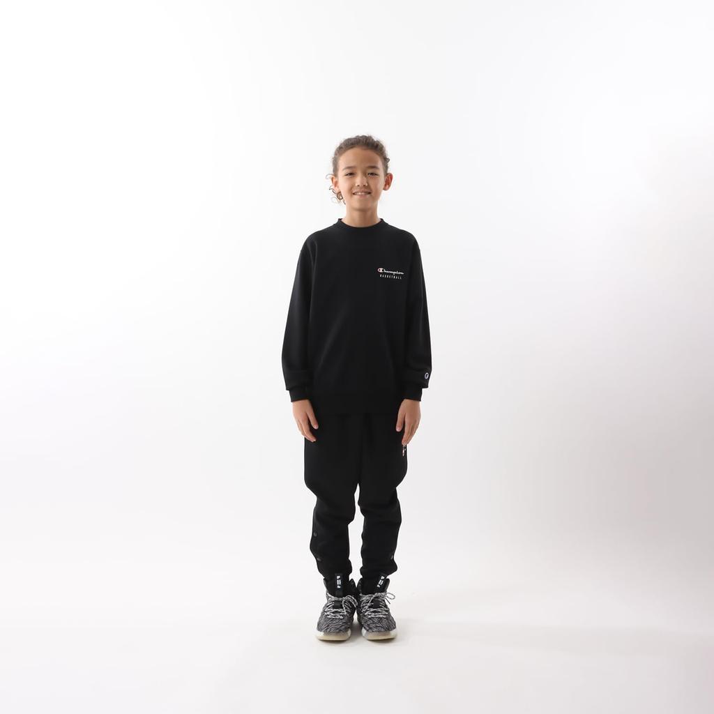 Champion Long Sleeve Crew Neck Sweatshirt with Script Mini Crew Basketball Size 140 Kids' Quick-Drying Logo, Neck, Sweatshirt, Black, (CK-YB015)
