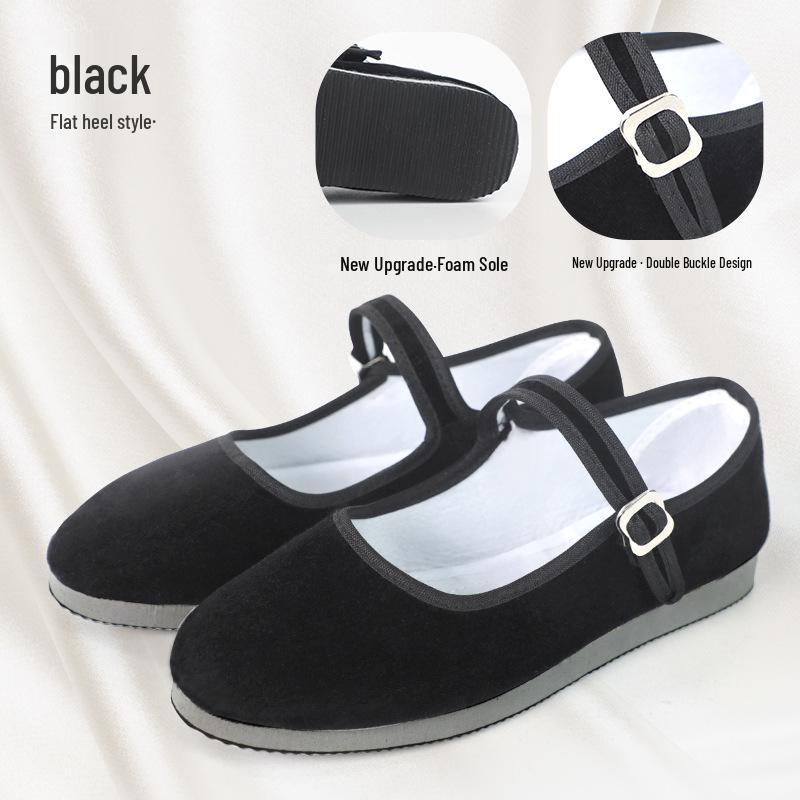 Women's Yangge Dance Cloth Shoes - Black-Soled, High-Heeled, Ethnic Tibetan & Northeast Folk Style for Exams