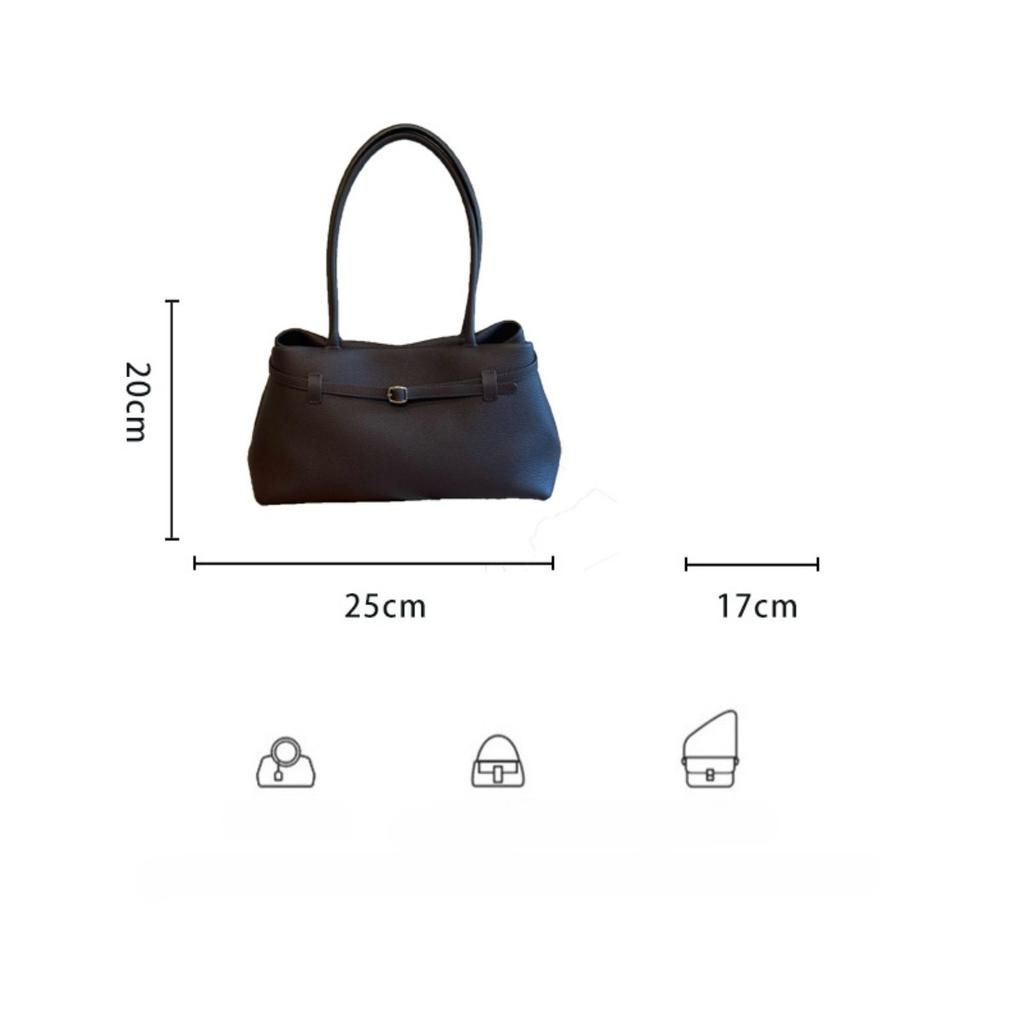 Belt small lock, first layer cowhide tote bag, genuine leather shoulder bag, fashionable large-capacity baguette bag, minimalist women's bag