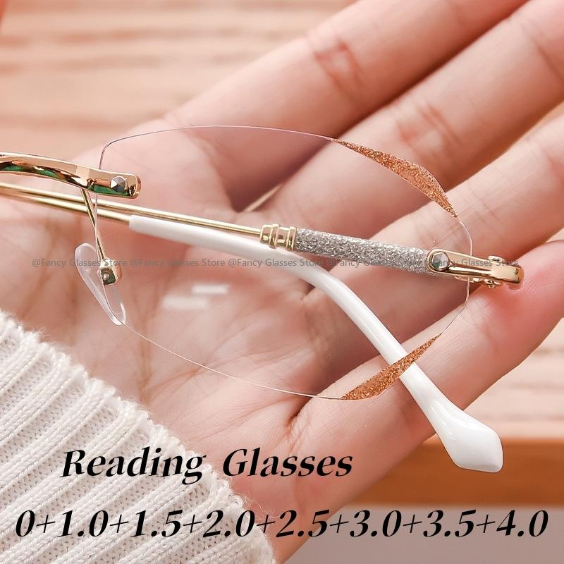 Womens Rimless Reading Glasses Luxury Diamond Far Sight Presbyopia Eyewear Unisex High Definition Trendy Hyperopia Eyeglasses