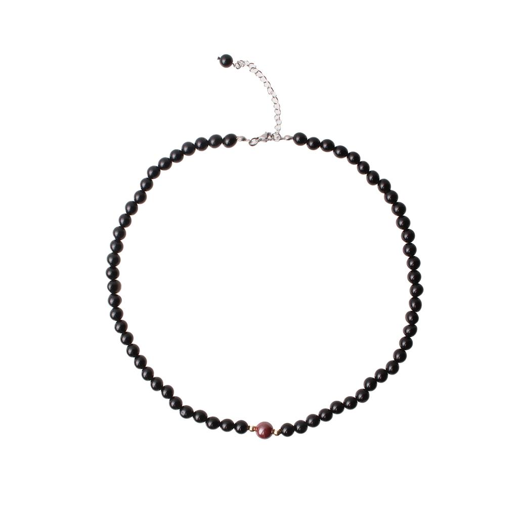 Bien Vetu 6Mm Onyx + 8Mm Single Cinnabar Necklace