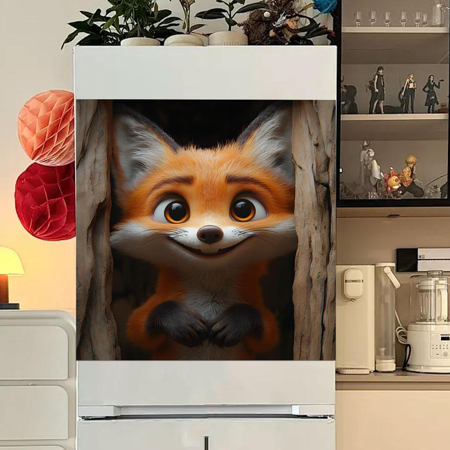 

1 шт. Мила лисичка Магнітна наклейка на дверцята посудомийної машини, покриття панелі дверей, магніт для побутової техніки холодильника, для посудомийної машини, холодильника, кухонний декор 58.5*43cm