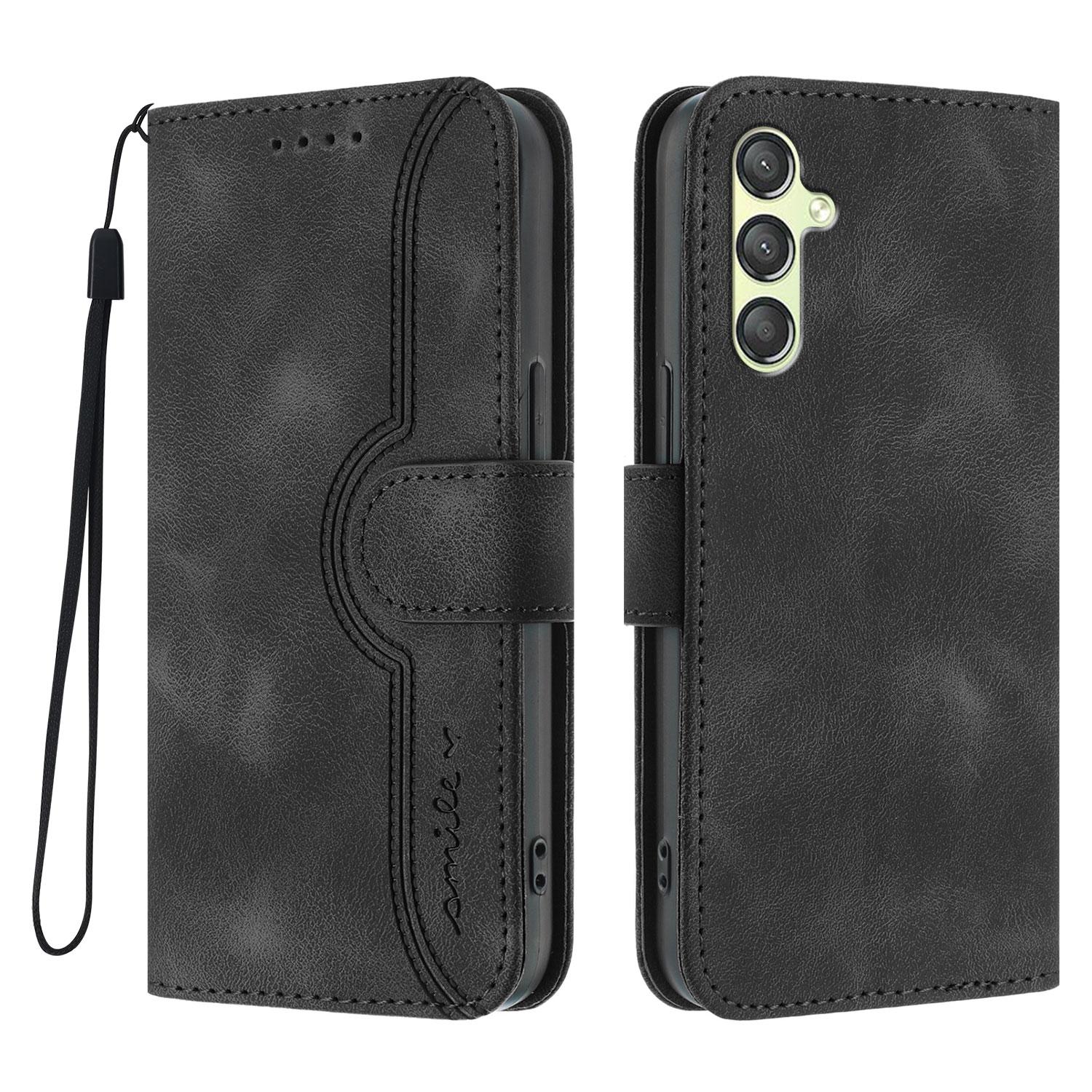 

Для Samsung Galaxy A24 4G (162,1 x 77,6 x 8,3 мм) Шкіряний чохол-гаманець-підставка з тисненням у вигляді смайлика, чохол для телефону з ремінцем A