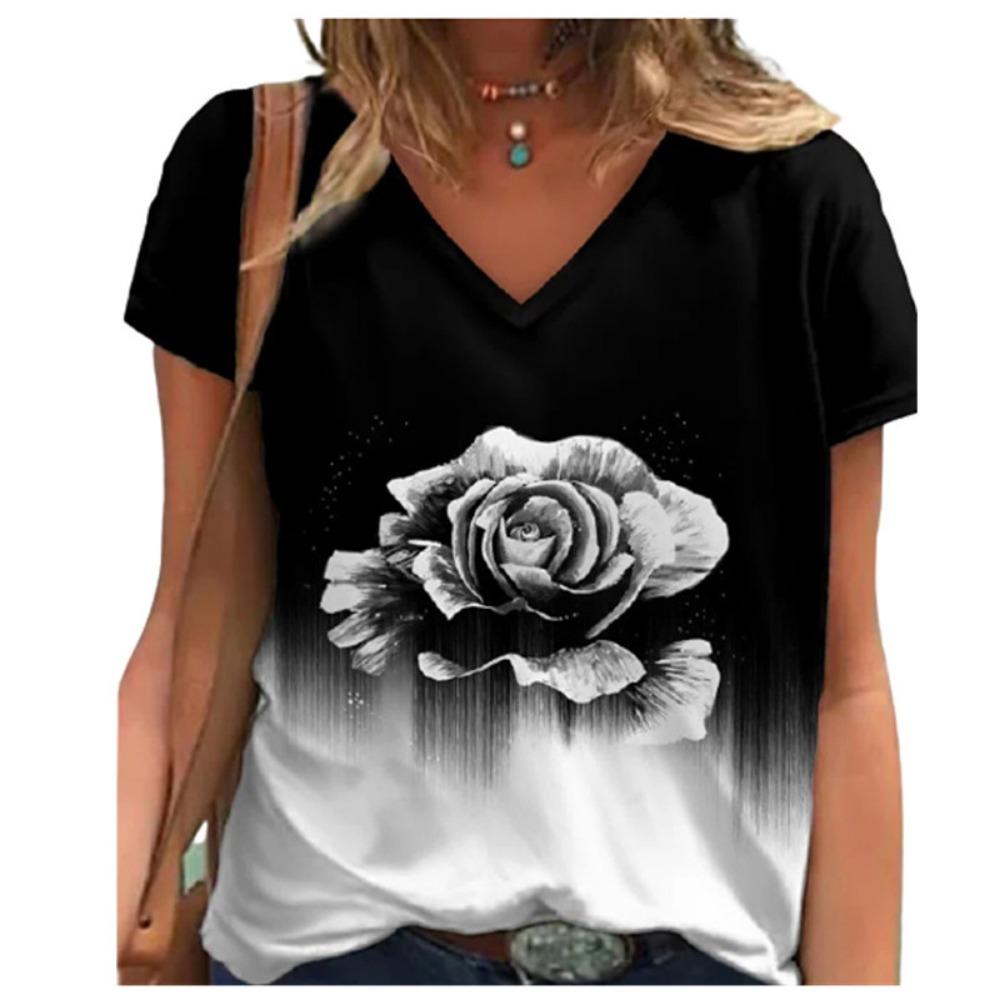 

Повседневная летняя 2025 новая женская футболка с принтом животных, с коротким рукавом, свободный топ с V-образным вырезом, женская уличная футболка 5XL