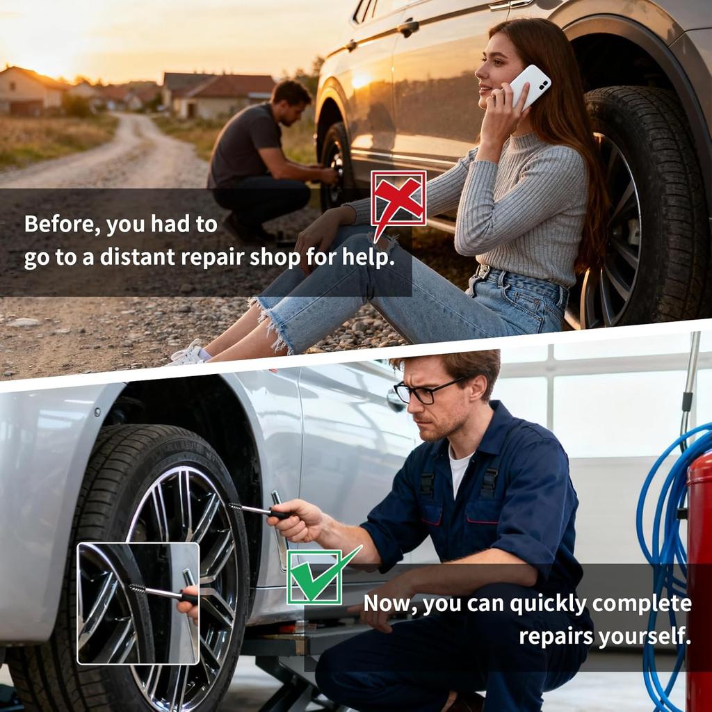 40 PCS Tire Repair Rubber Nails Kit With 2 Sizes, Screw In Tire Repair Plugs With Box And Screwdriver, Fast Self-Service Tire Repair Tools, Tire