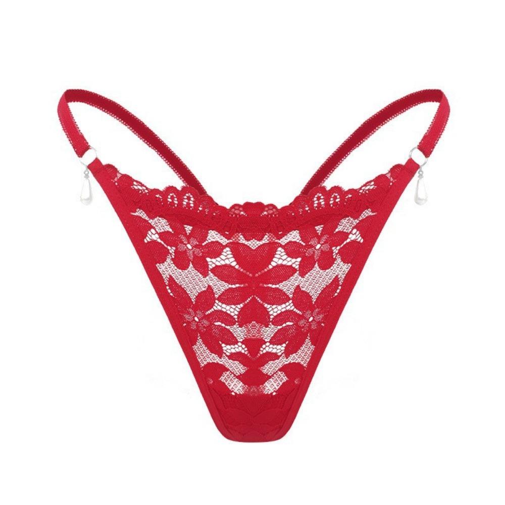 Cross-border New Product Pearl Pendant Women's Underwear Foreign Trade Amazon Specializes In Multi-color Low-rise Lace Women's Thong