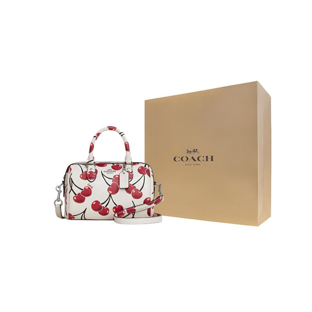 Coach Cherry Pattern Printed Zipper Closure Leather Shoulder Crossbody Handbag Small Women Handbags White Red CY745-SVCAH