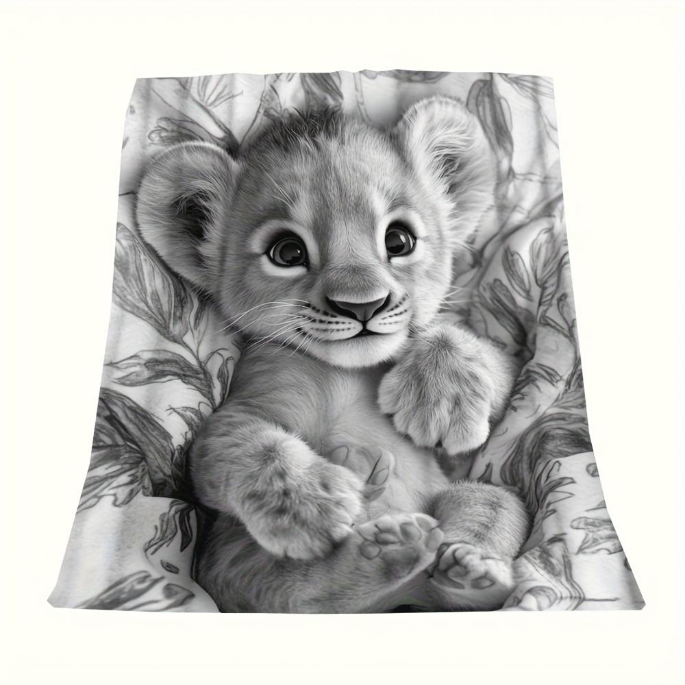 

Cute Baby Lion Fleece Blanket Black and White Art Design Soft Cozy Throw Home Decor for Living Room or Bedroom Gift40x60 70x100cm28x39in